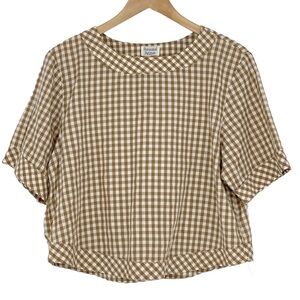 Personal Petites brown & white plaid check cropped oversized top